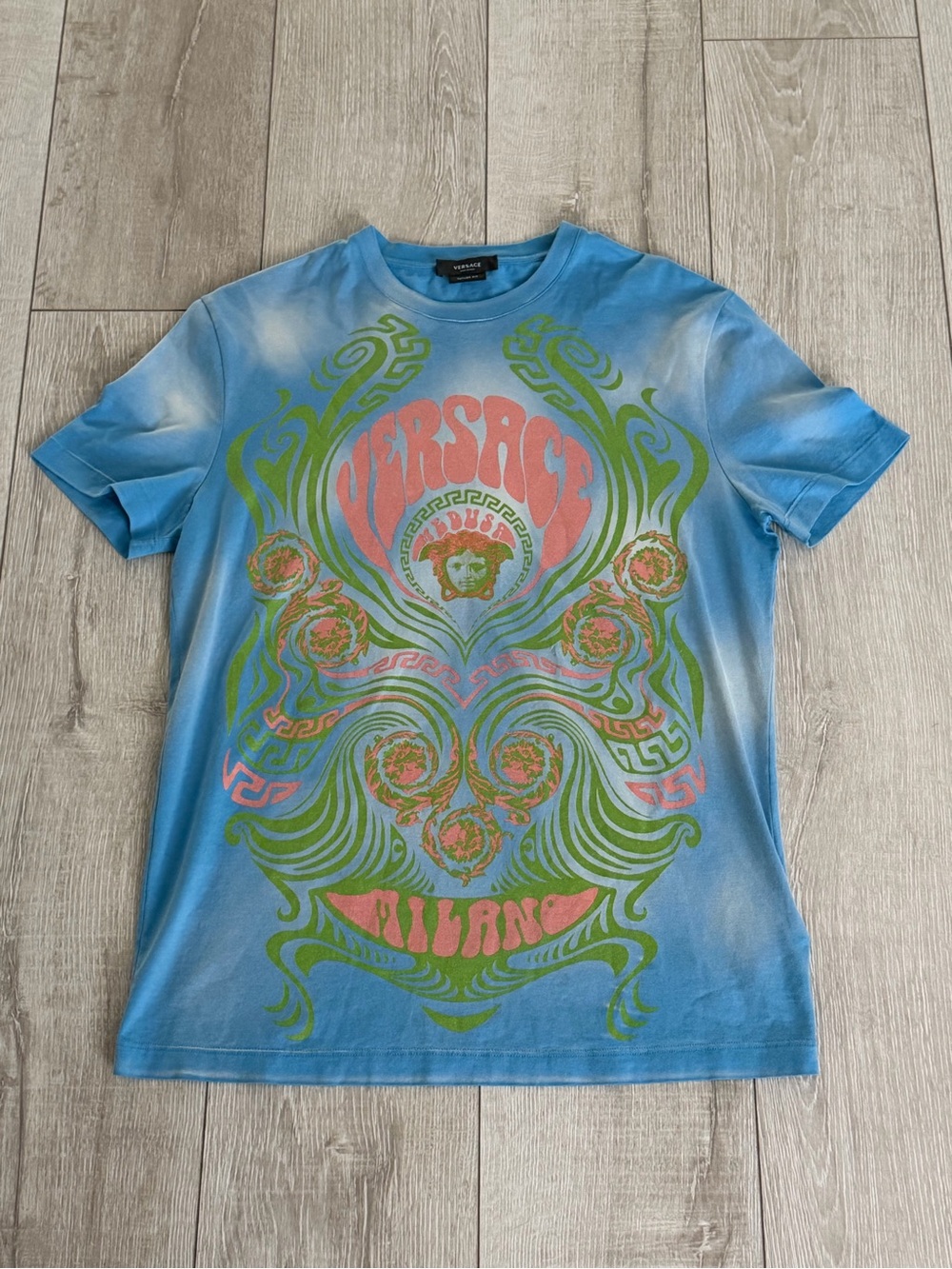 Versace music 70s psych blue tie dye t shirt men S